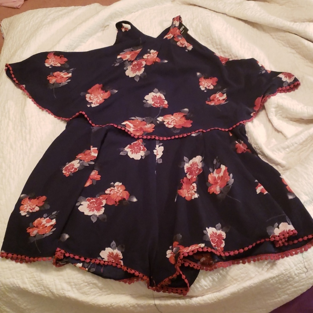 Navy floral plus size romper